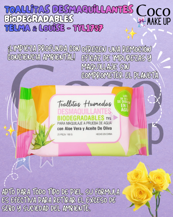 Producto - TOALLITAS DESMAQUILLANTES BIODEGRADABLES - TELMA Y LOUISE - TYL1757