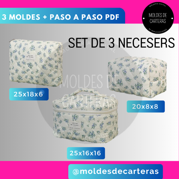 Producto - SET 3 NECESERS - 3 MOLDES + PASO A PASO PDF