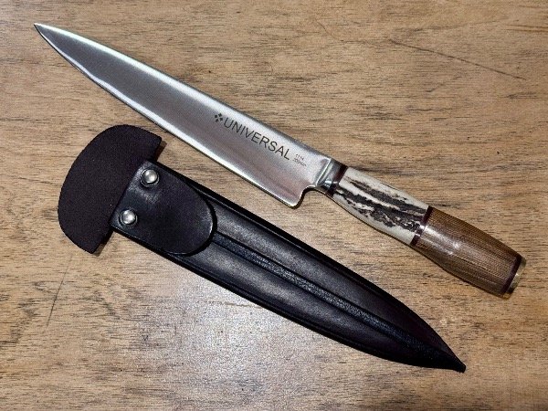 Producto - 265 - Cuchillo Parrillero UNIVERSAL REFORZADO Combinado Ciervo-Vaina cuero x20cm