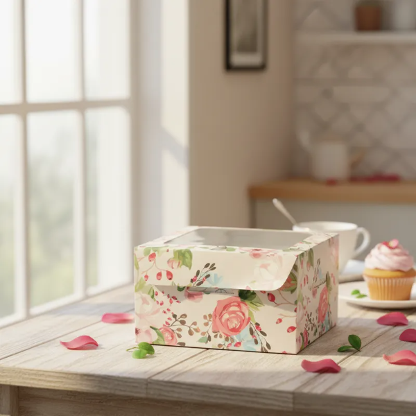 Producto - caja 17x17x10 estampado FLOR ROSA