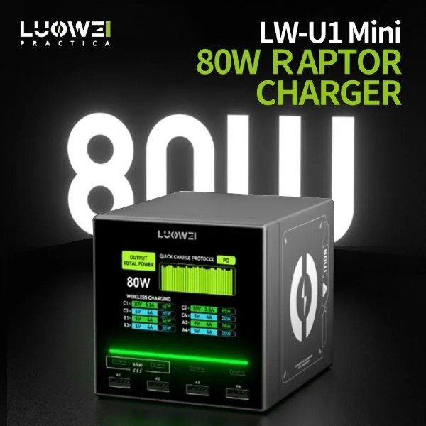 Producto - MultiCargador Multi Puertos Luowei Raptor LW-U1 Mini 80w