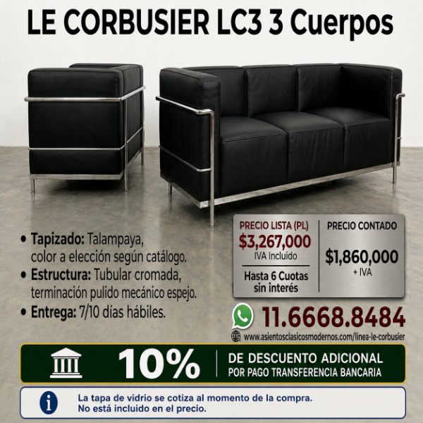 Producto - Sillón Sofá LC3 GRAND CONFORT 3 Cuerpos, Estructura Tubular Cromada!! - 0