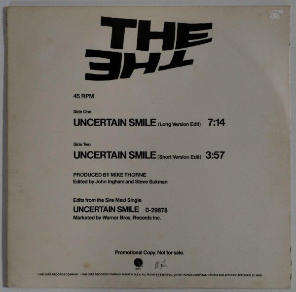 Producto - THE THE Uncertain Smile Vinilo 12 Promo USA 1983 2 Mixes Exclusivos