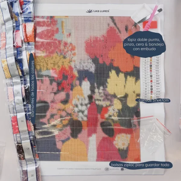 Producto - Diamond Painting - MERCADO DE FLORES - Canvas 35x45cm + materiales