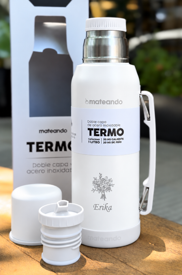 Producto - SET MATE VACA RANCHERO + TERMO MATEANDO 1 L BLANCO + BOMBILLA - 5