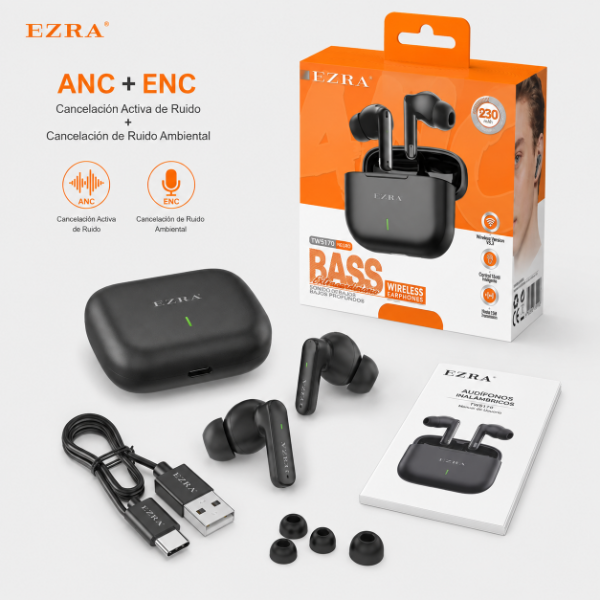 Producto - Auricular Bluetooth Sonido Profesio. Cancelación De Ruido Activa ANC+ENC TWS170. - 0