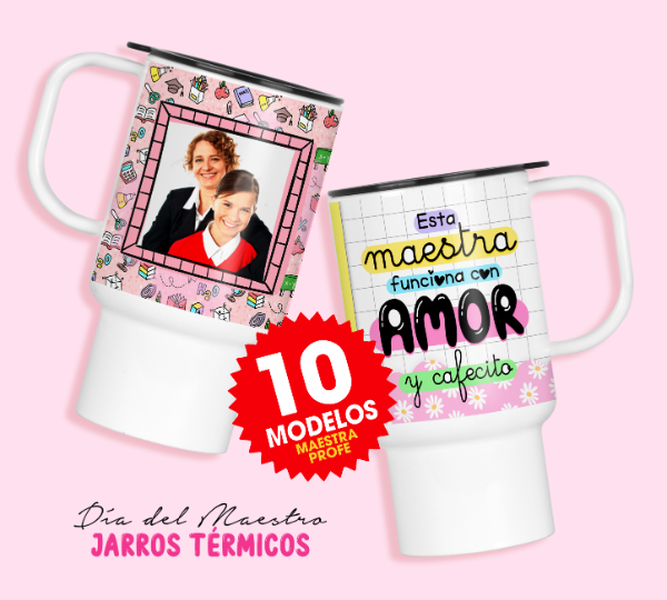 Producto - Plantillas Sublimar Jarros Térmicos Dia del Maestro Fotos Frases #J127