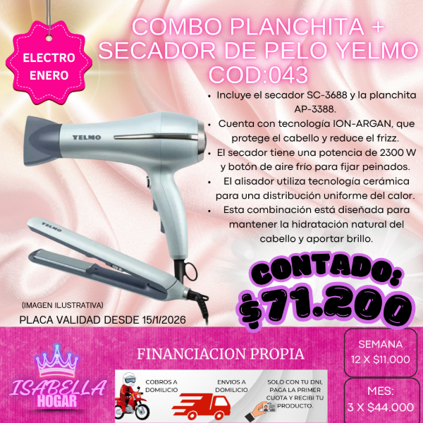 Producto - COMBO PLANCHITA + SECADOR DE PELO YELMO COD:043