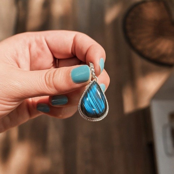 Producto - Dije Labradorita Azul Gota -Plata 925