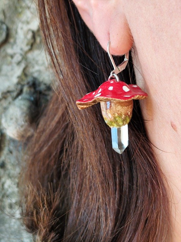 Producto - AROS HONGUITO CON PUNTA DE CUARZO CRISTAL - Amplificación energética