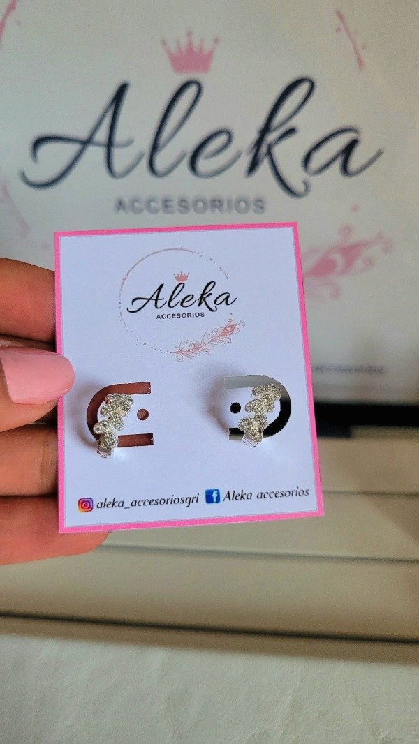 Producto - Argollas hojas en micro pavé de Acero blanco - 0
