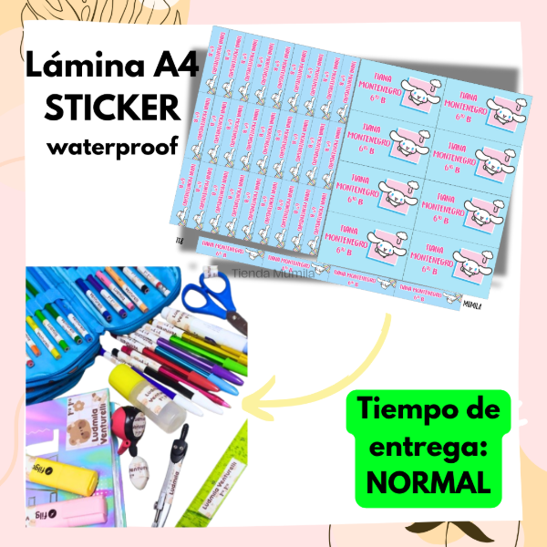 Producto - Lámina Sticker UTILES Personalizada waterproof Entrega NORMAL