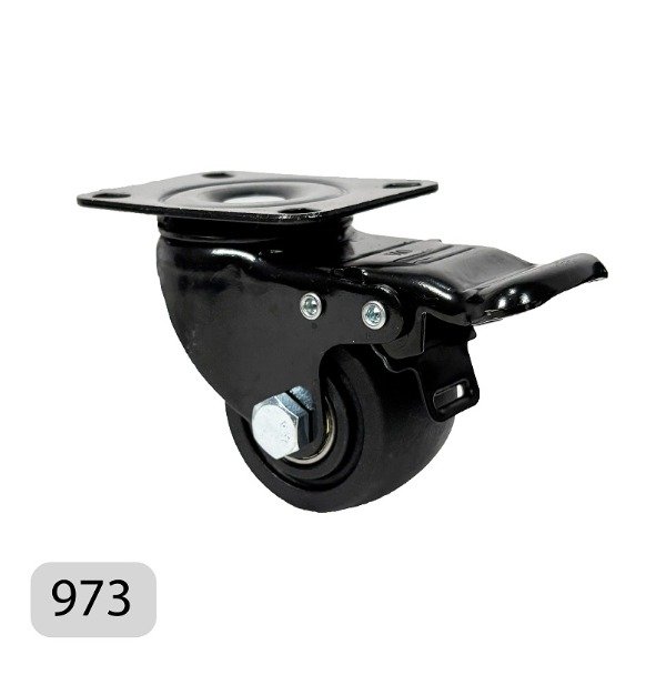 Producto - Rueda de Nylon Negro con Soporte Giratorio y Freno - RH973