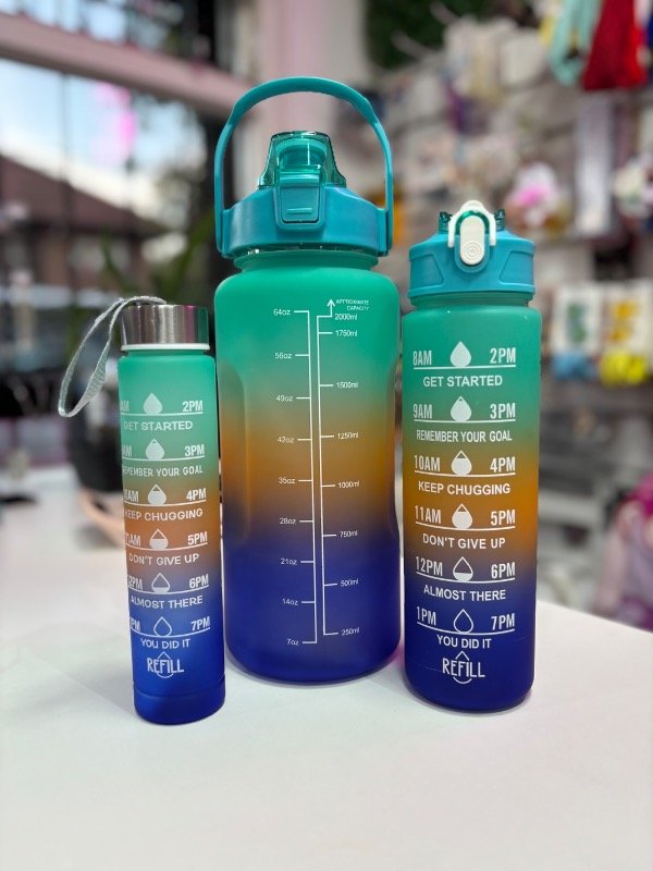 Producto - Set x3 Botella Motivacional (azul Aqua)