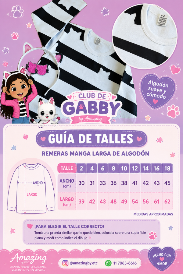 Producto - Remera Manga Larga Gabby dollhouse algodón con parches y vincha - 2