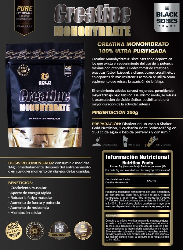 Producto - Creatina Monohidrato 300Grs Gold Nutrition - 2