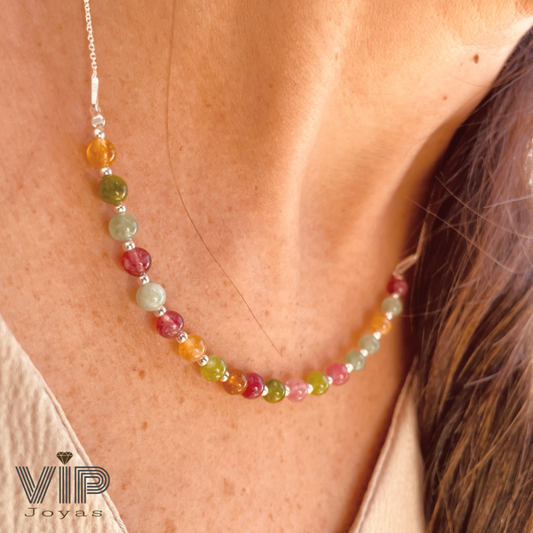 Producto - Collar Piedras Naturales Colores Plata 925