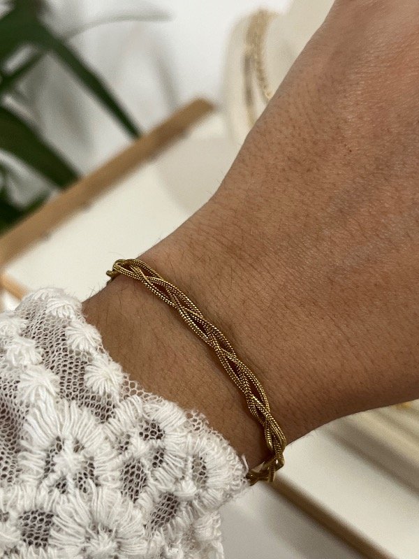 Producto - Pulsera clapton trenzada acero dorado