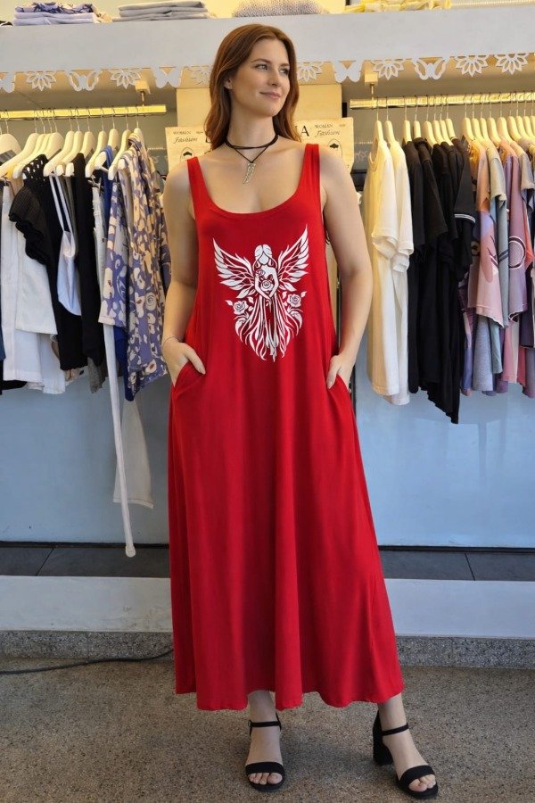 Producto - VESTIDO CON ESTAMPA ROJO