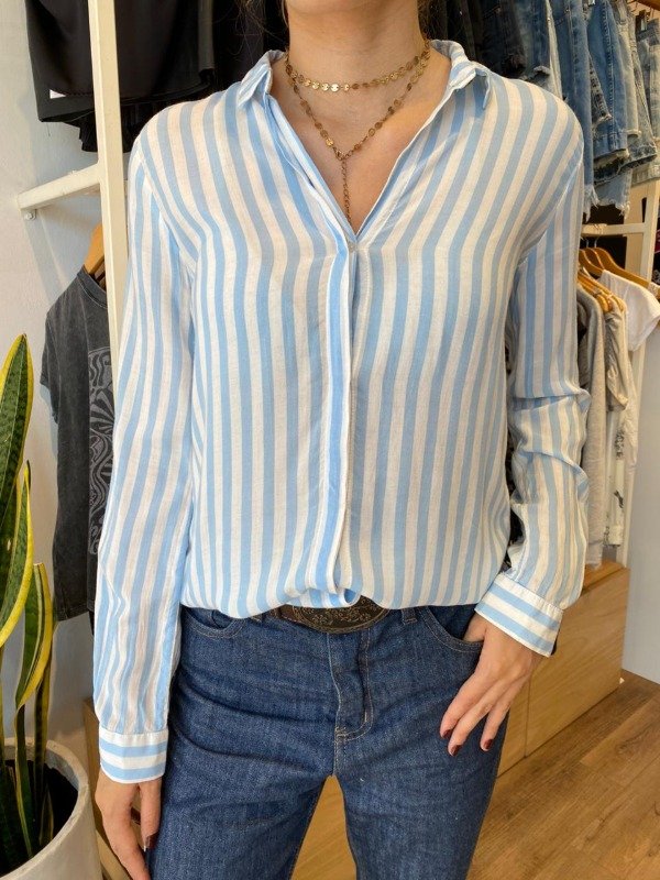 Producto - Camisa blanca y celeste rayada Bachino talle s