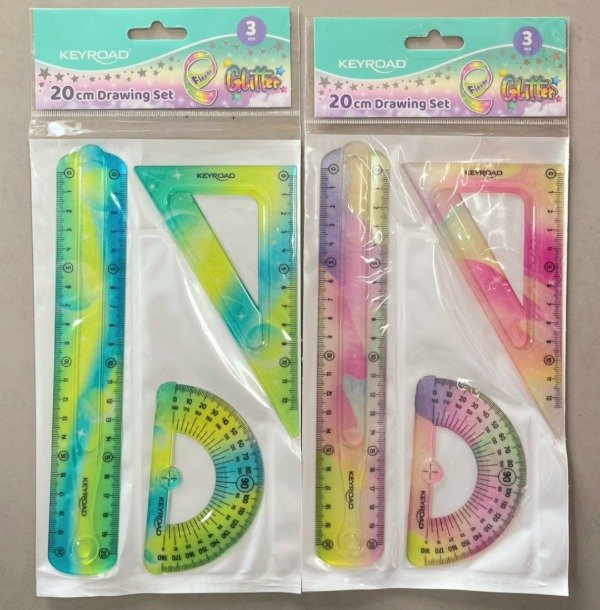 Producto - Set de Geometría Flexible x3 Piezas 20cm. "Pastel Glitter" - Keyroad