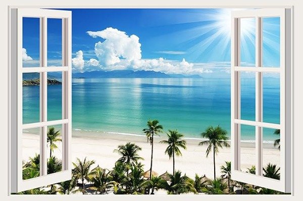 Producto - DIAMOND PAINTING 30X30 VENTANA AL MAR Y PALMERAS