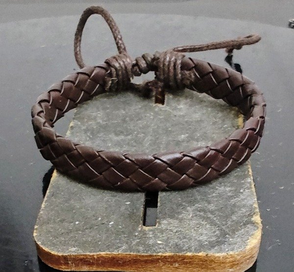 Producto - Pulseras Cuero Marrón Oscuro Trenzada Regulable