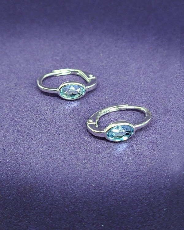 Producto - AR 982 - Aros de Plata 925 - Argolla con Brisura y Cristalito aguamarina