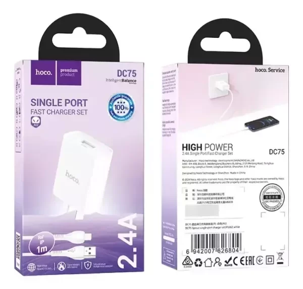 Producto - HOCO - Cargador  DC75 2.4A + Cable Lightning - 0