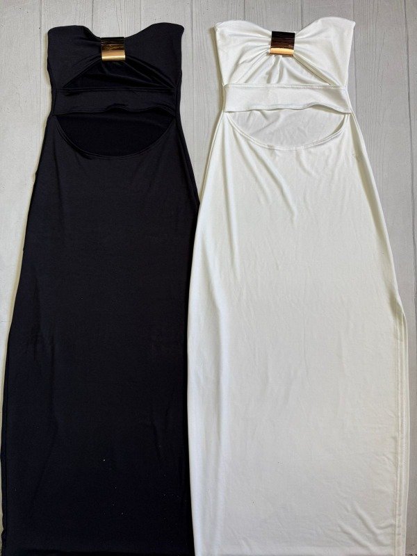 Producto - [7972] Vestido largo strapless c/cinto ''Metal'' microfibra