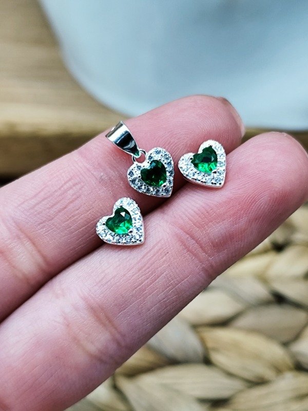Producto - Conjunto Corazón Noble Verde - (Aros y dije)
