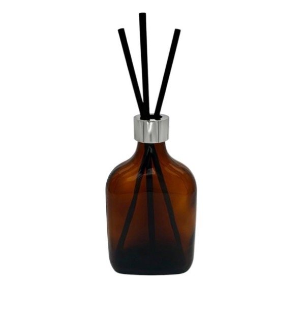 Producto - Petaca 200cc Ambar con tapa dif brillo plateada