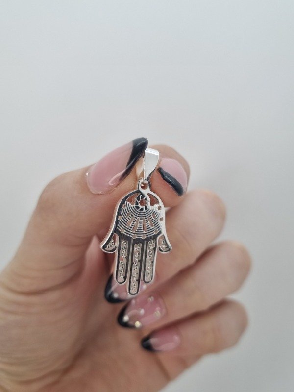 Producto - Dije acero blanco mano fatima detalles calados gde