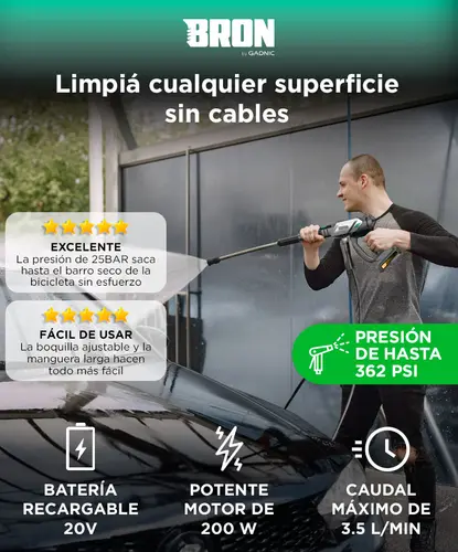 Producto - Pistola Hidrolavadora -200W -20V -25 bar/362 PSI -IPX5 -Alta Presion -Portatil - - 1