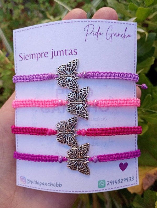 Producto - Set 4 pulseras trenzadas con mariposa (u otro dije)