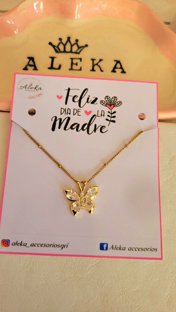 Producto - Conjunto Mariposa dije y aros con cubic de acero dorado - 4