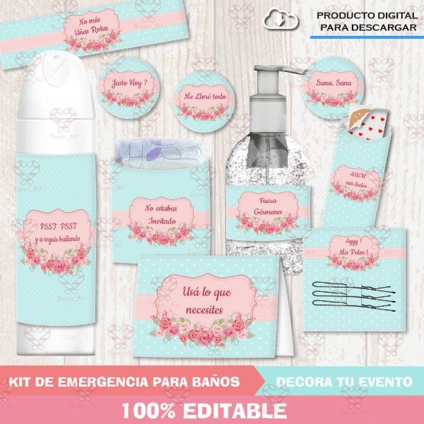 Producto - Kit Emergencia SOS para Baños Shabby Celeste Editable