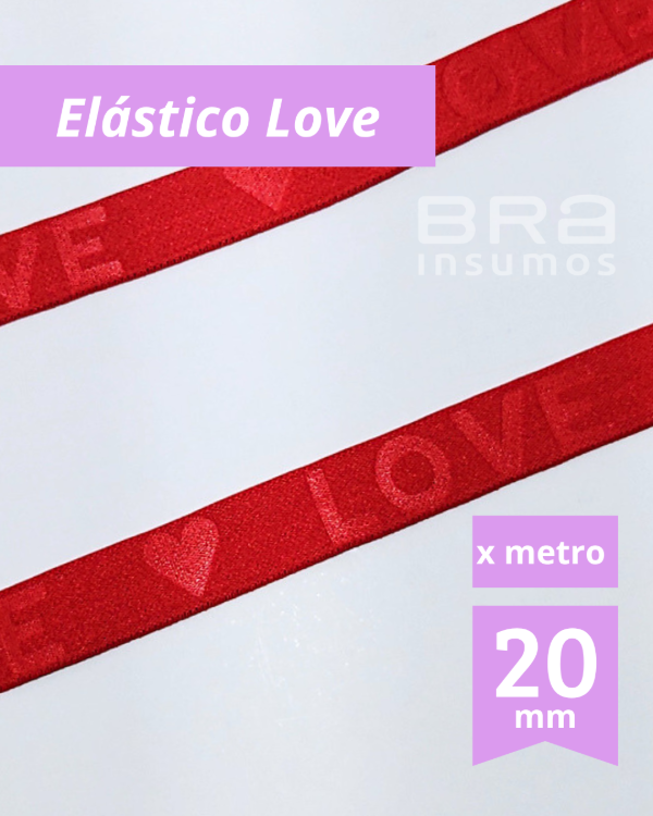 Producto - Elástico 20 mm con Relieve "Love" - Rojo [Cintura, Bajobusto, Bretel] (x Metro) - 1