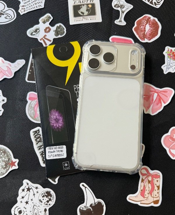 Producto - Funda transparente reforzada + templado 9D + 4 Stickers de regalo