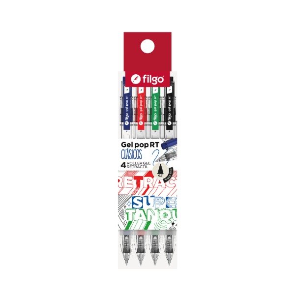 Producto - Roller Gel Pop Retráctil X4 Colores Clásicos - Filgo