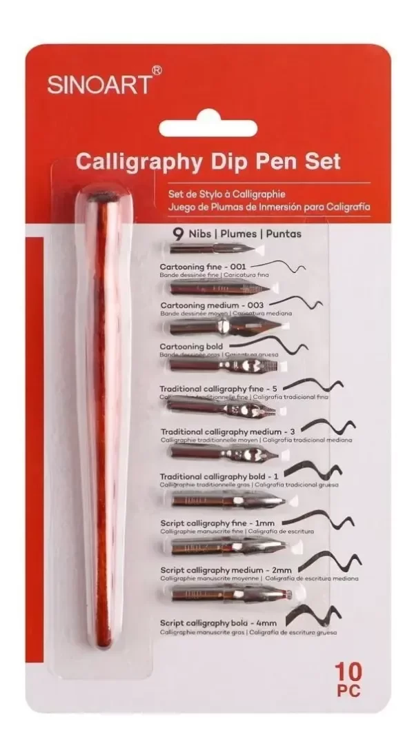 Producto - Set de plumas para caligrafia 9 puntas y plumin de madera