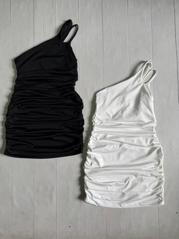 Producto - [7677] Vestido 1 hombro doble bretel microfibra