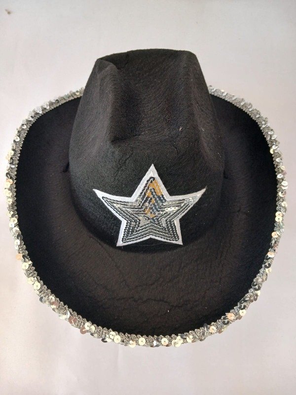 Producto - Sombrero CowBoy c/Estrella y Lentejuelas - Negro