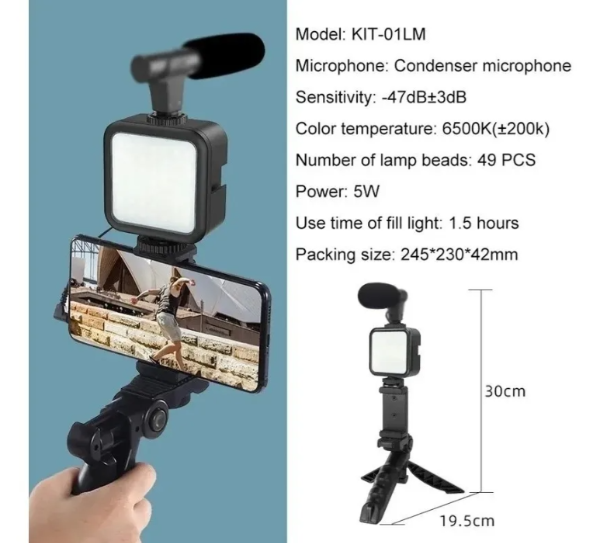 Producto - kit para streaming y vlogging estabilizados tripode con led y micrófono - 3