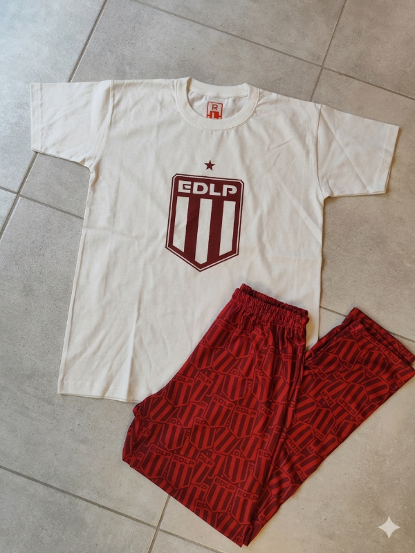 Producto - Conjunto pijama remera manga corta beige - Estudiantes - ADULTO