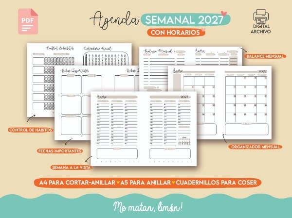 Producto - Agenda semanal CON HORARIOS pdf - Archivo DIGITAL