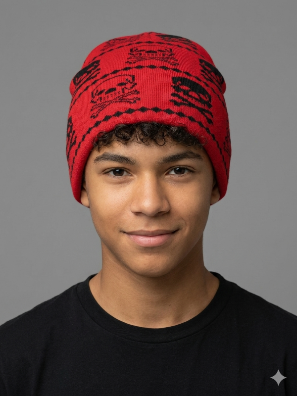 Producto - Gorro tipo tejido, Rojo con diseño UNISEX