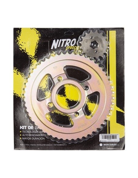 Producto - KIT TRANSMISION PIÑON Y CORONA NITRO PRO - DAKAR 150/200 TRIAX 150/200 50T 16T