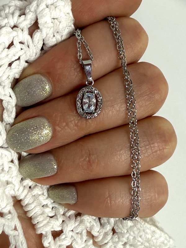 Producto - C417 Collar con dije cubik y strass acero quirúrgico 45cm