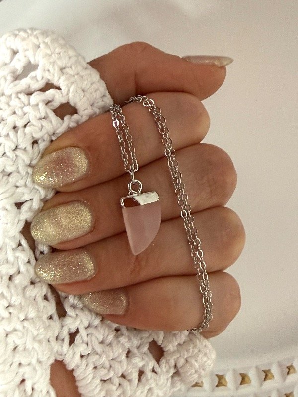 Producto - C424 Collar acero quirúrgico piedra rosa 45 cm